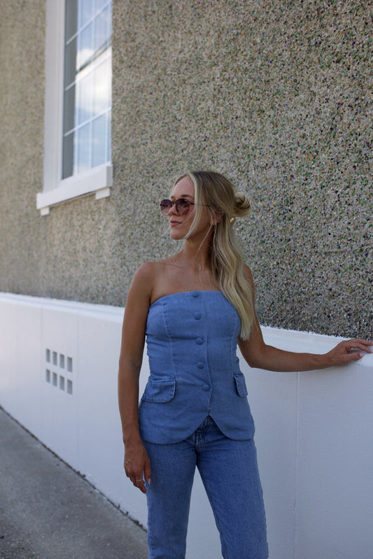 Daisy Denim Strapless Top