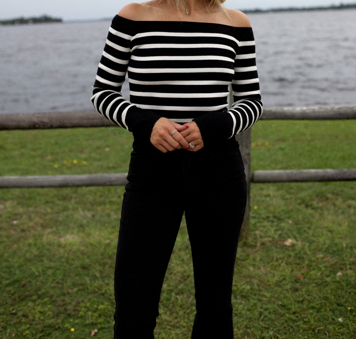 Sadie Stripe Off Shoulder Long Sleeve